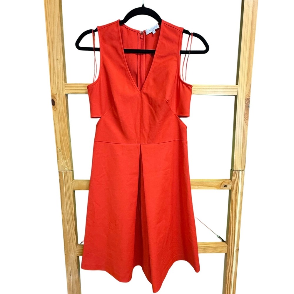1 STATE Red Dress Sleeveless V Neck Cutout A Line Fit Flare Mini
